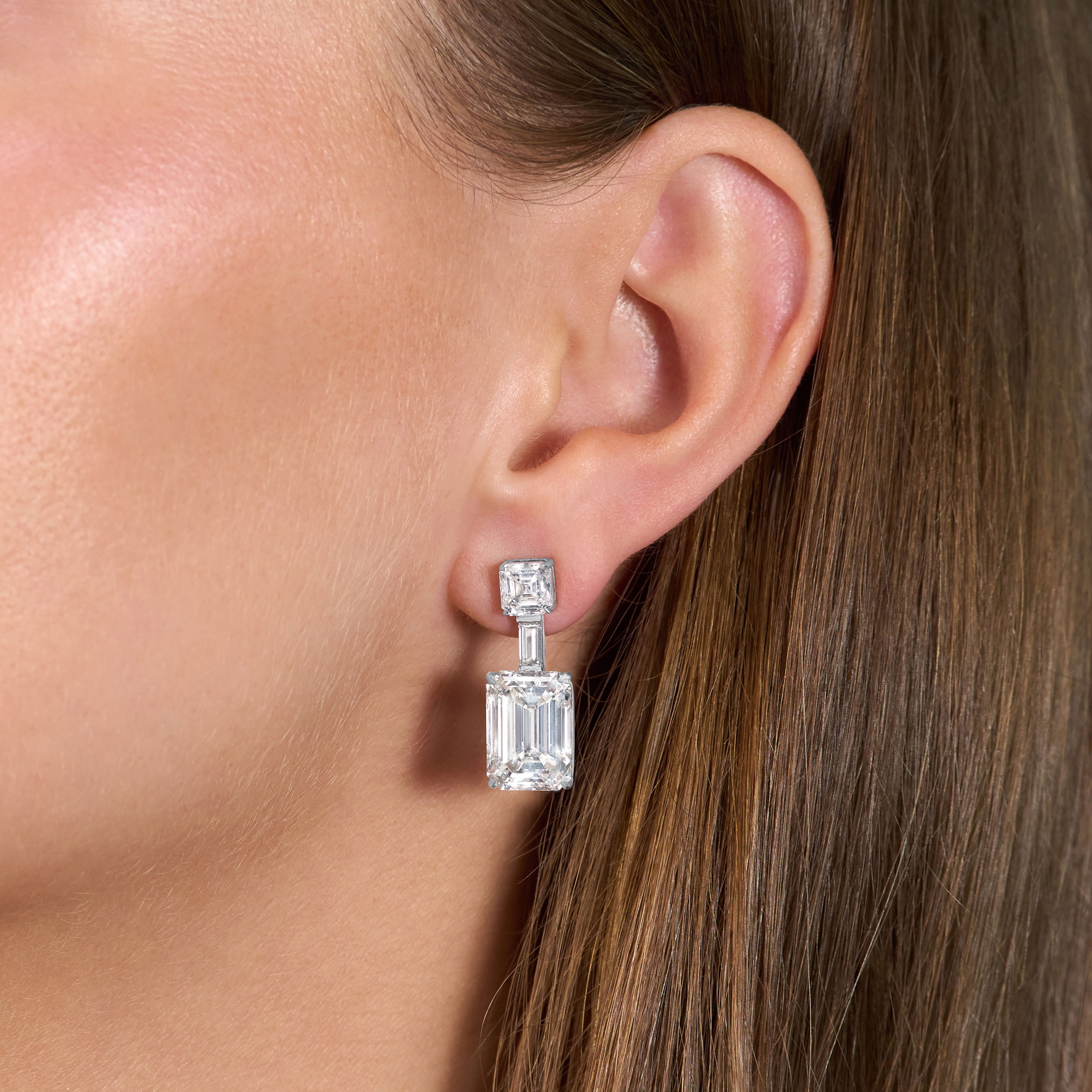 Emerald Cut Diamond Drop Earrings