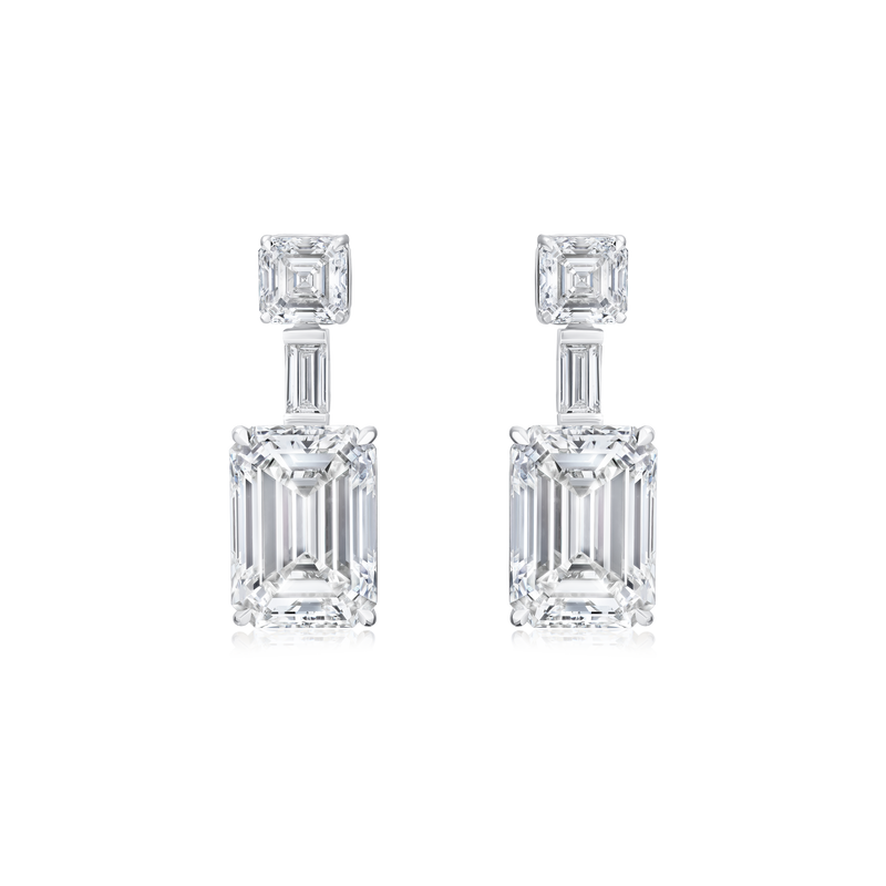Emerald Cut Diamond Drop Earrings