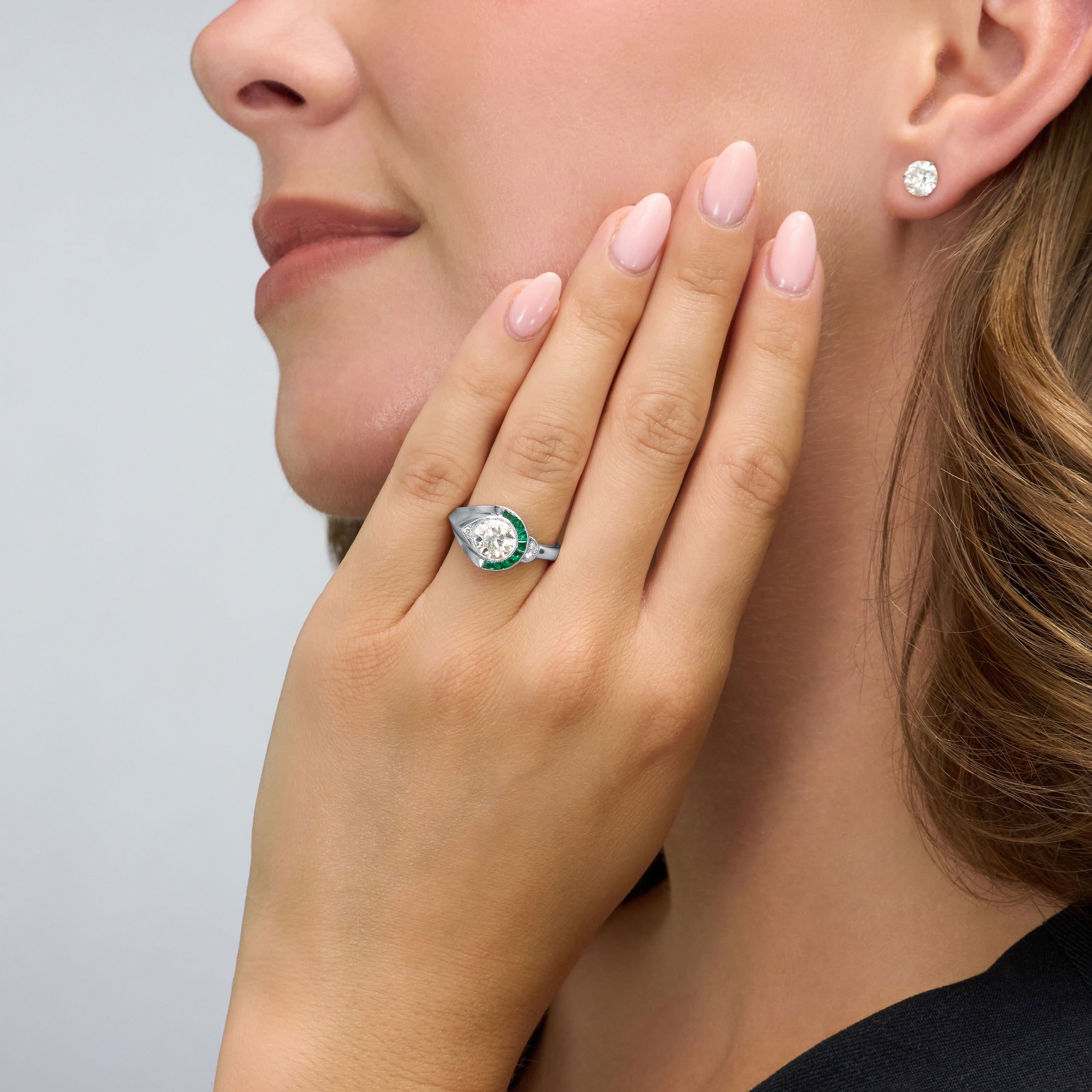 Diamond and Emerald Platinum Ring