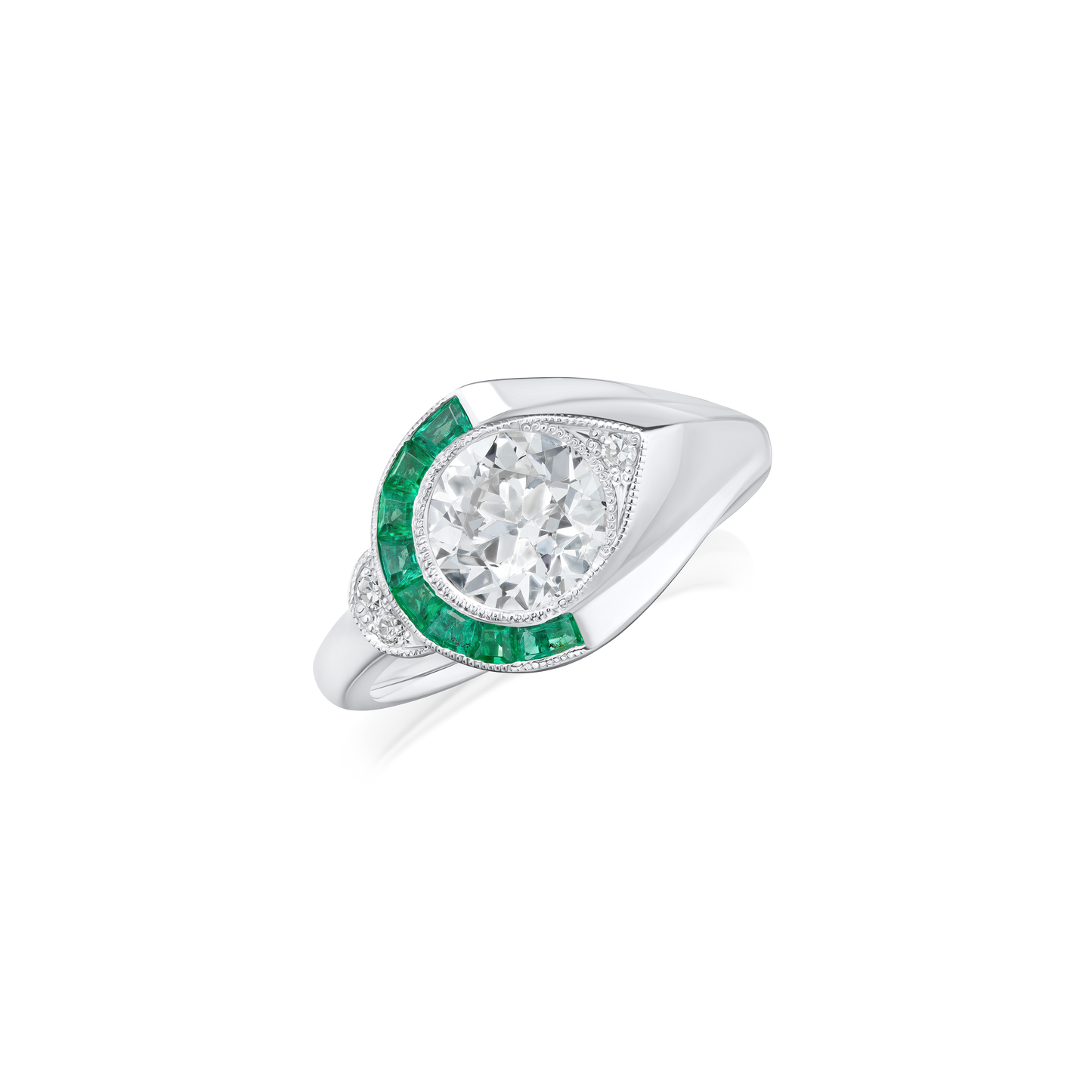 Diamond and Emerald Platinum Ring