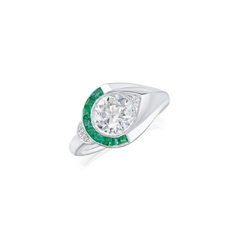 Diamond and Emerald Platinum Ring