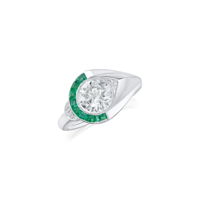 Diamond and Emerald Platinum Ring