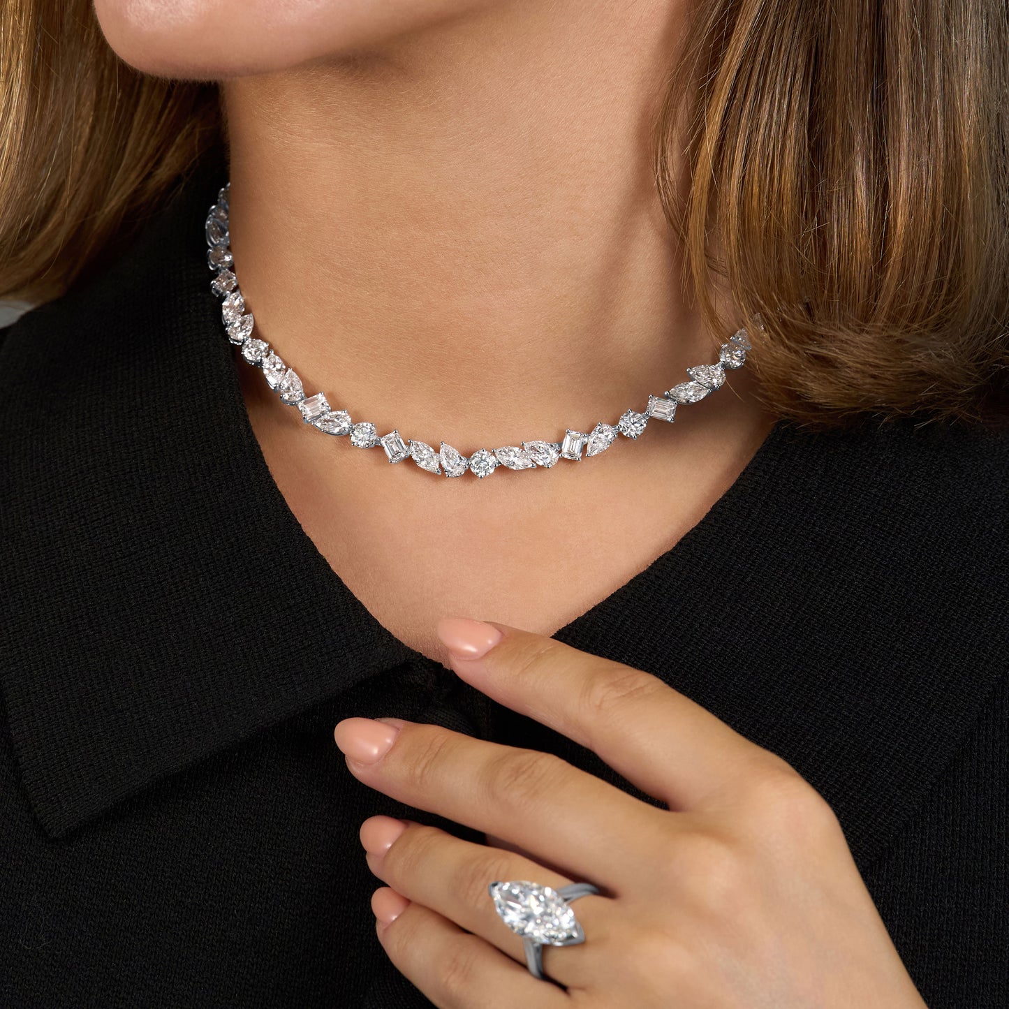 Mixed Cut Diamond Line Necklace