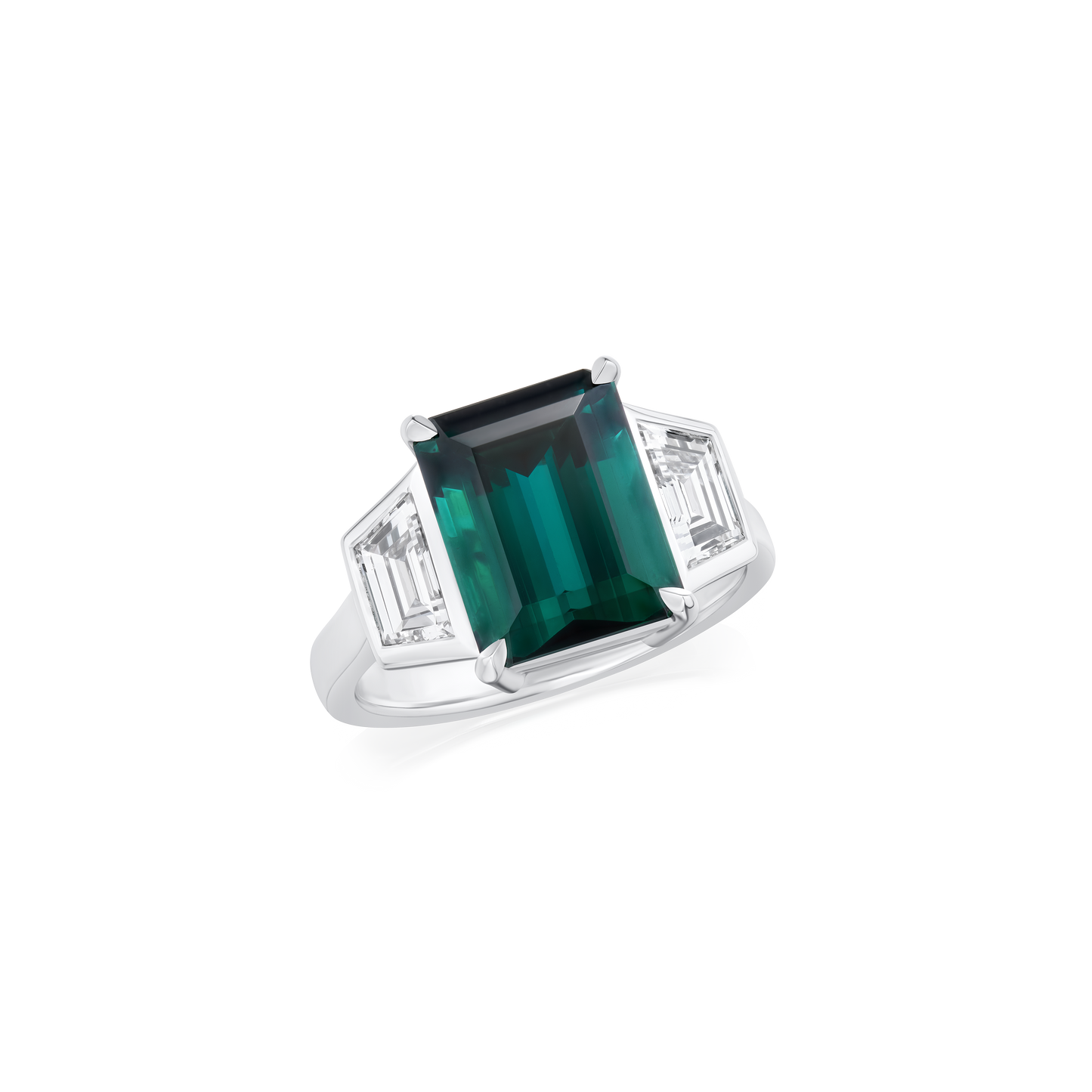 Lagoon Tourmaline and Diamond Three Stone Ring