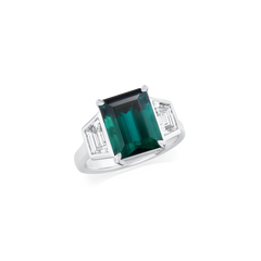 Lagoon Tourmaline and Diamond Three Stone Ring