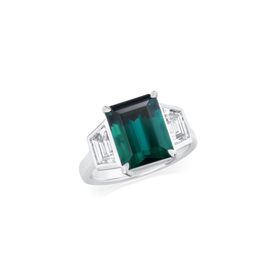 Lagoon Tourmaline and Diamond Three Stone Ring