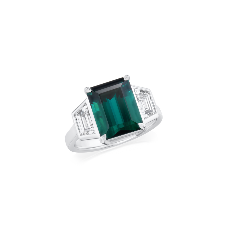 Lagoon Tourmaline and Diamond Three Stone Ring