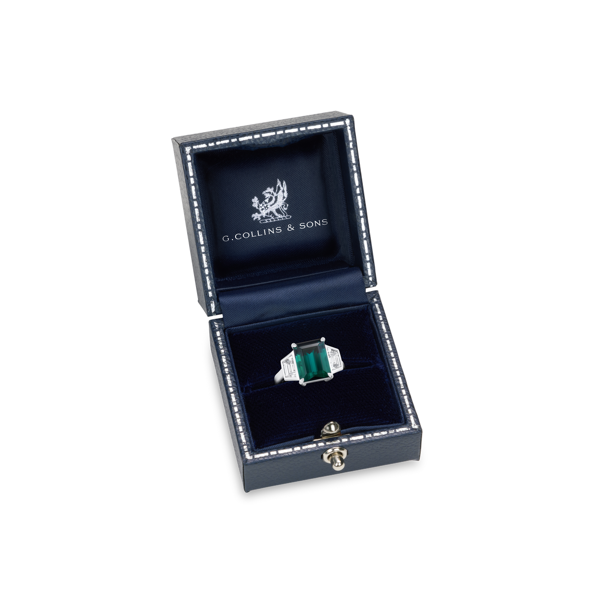 Lagoon Tourmaline and Diamond Three Stone Ring