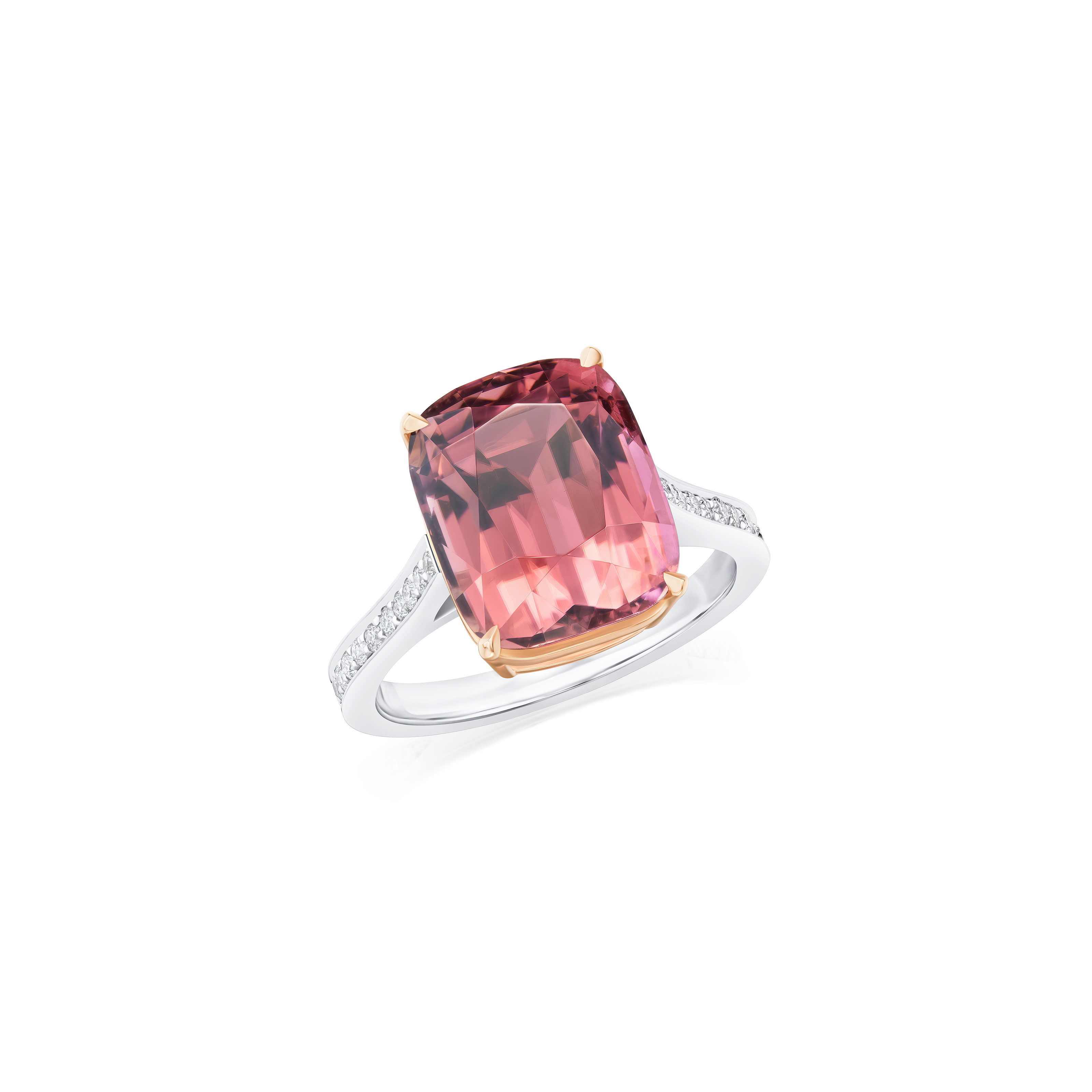 Pink Tourmaline Ring With Diamond Set Shoulders