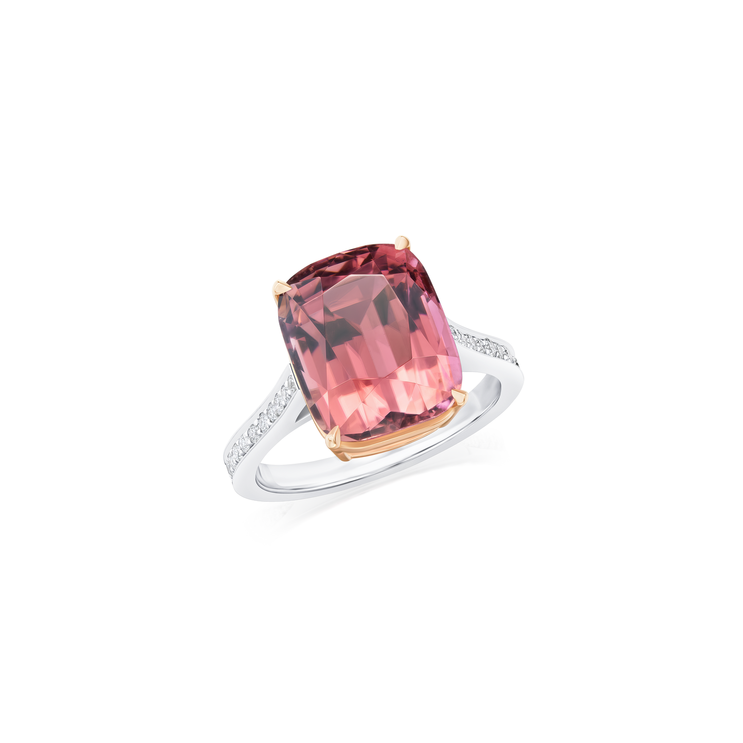 Pink Tourmaline Ring With Diamond Set Shoulders