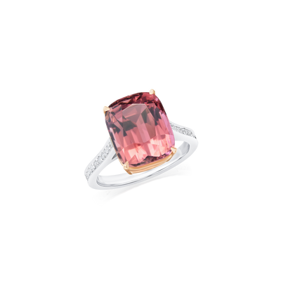 Pink Tourmaline Ring With Diamond Set Shoulders