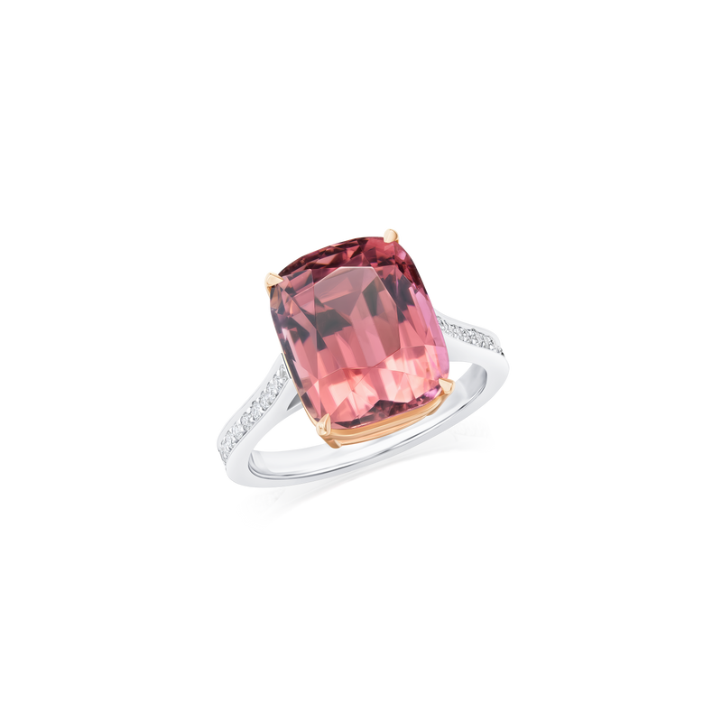 Pink Tourmaline Ring With Diamond Set Shoulders
