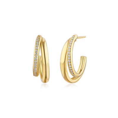 18ct Yellow Gold Diamond Set Double Hoop Earrings
