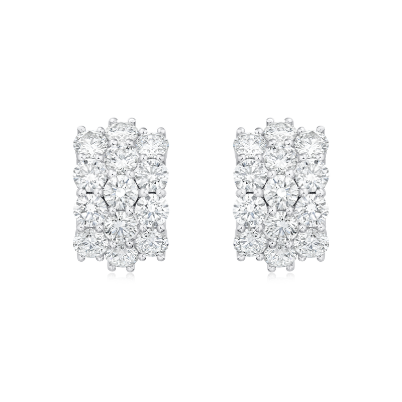 4.04cts Round Brilliant Cut Diamond Three Row Wave Earrings