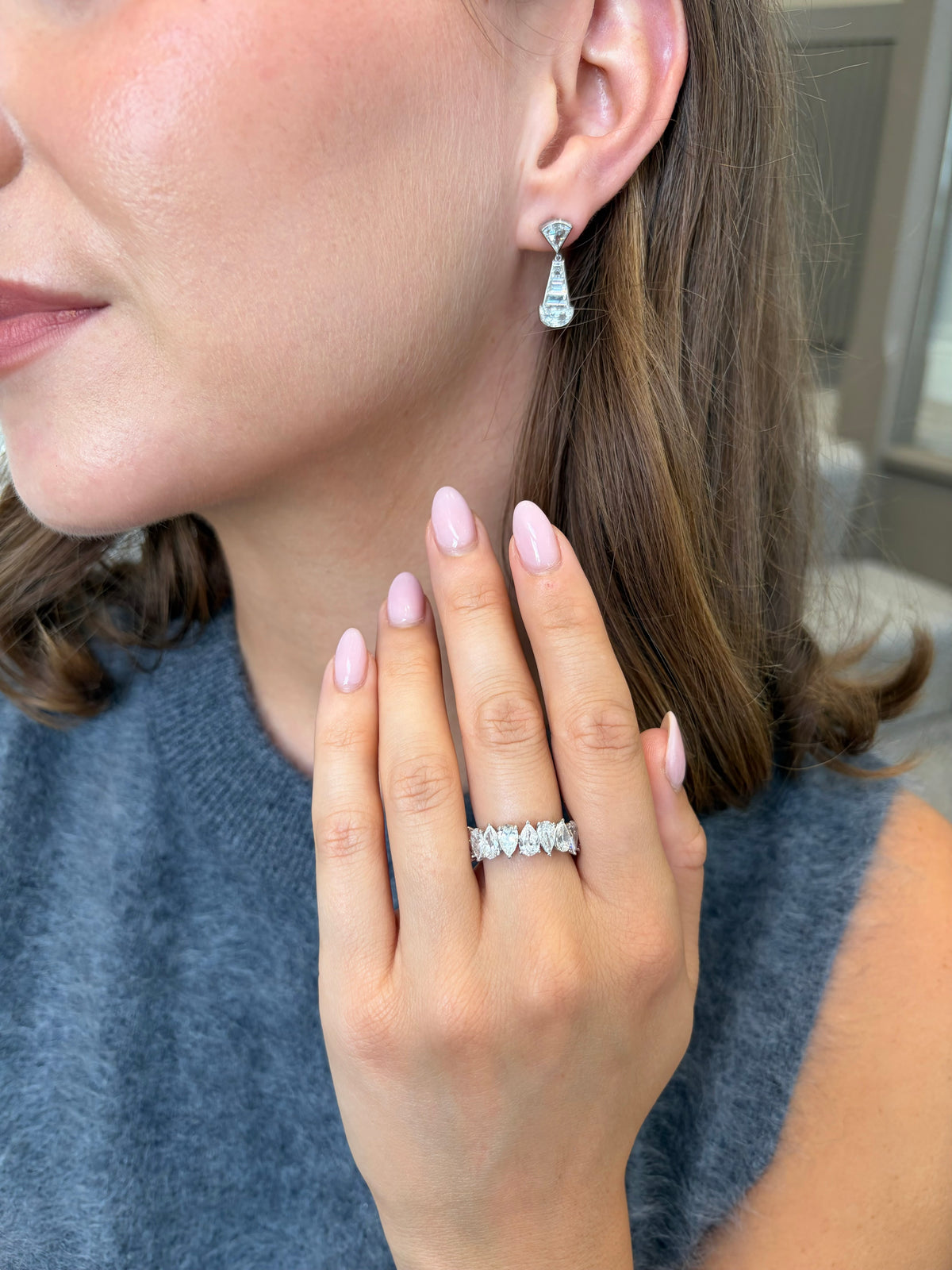 Mixed Cut Diamond Platinum Drop Earrings