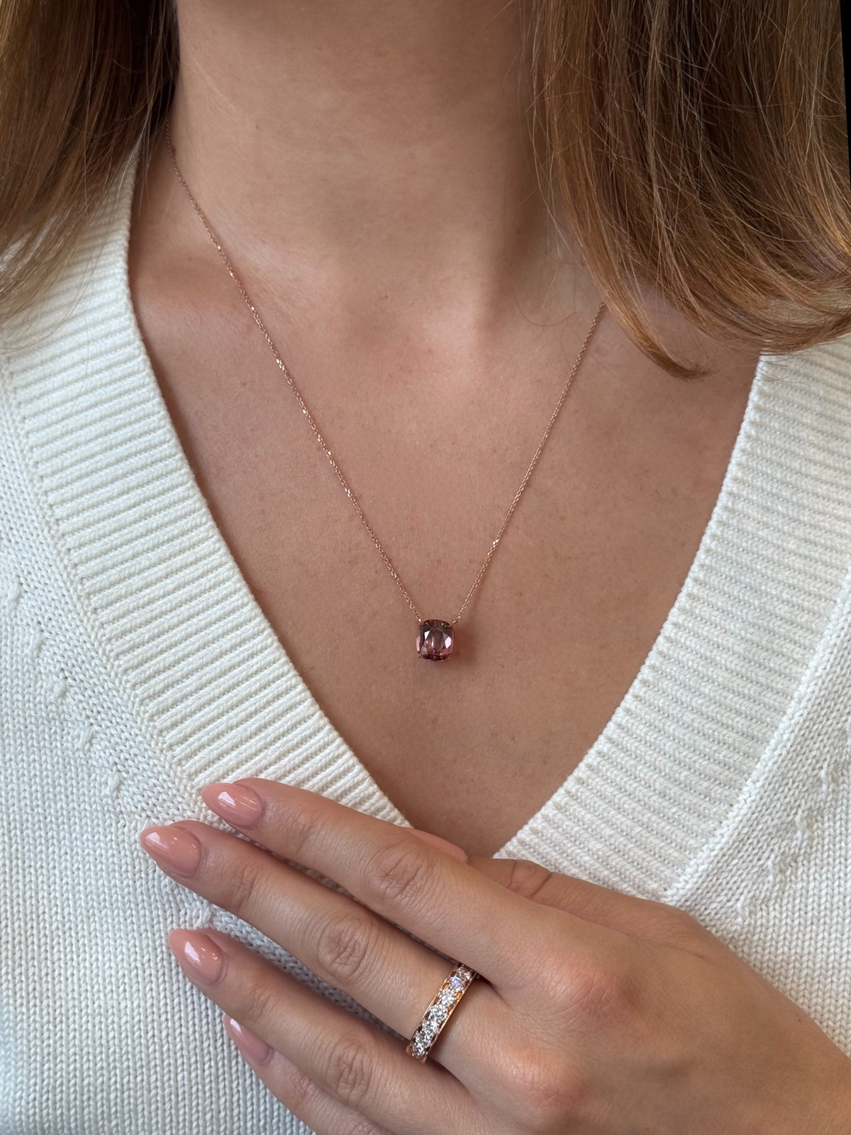 Peach Zircon Solitaire Pendant