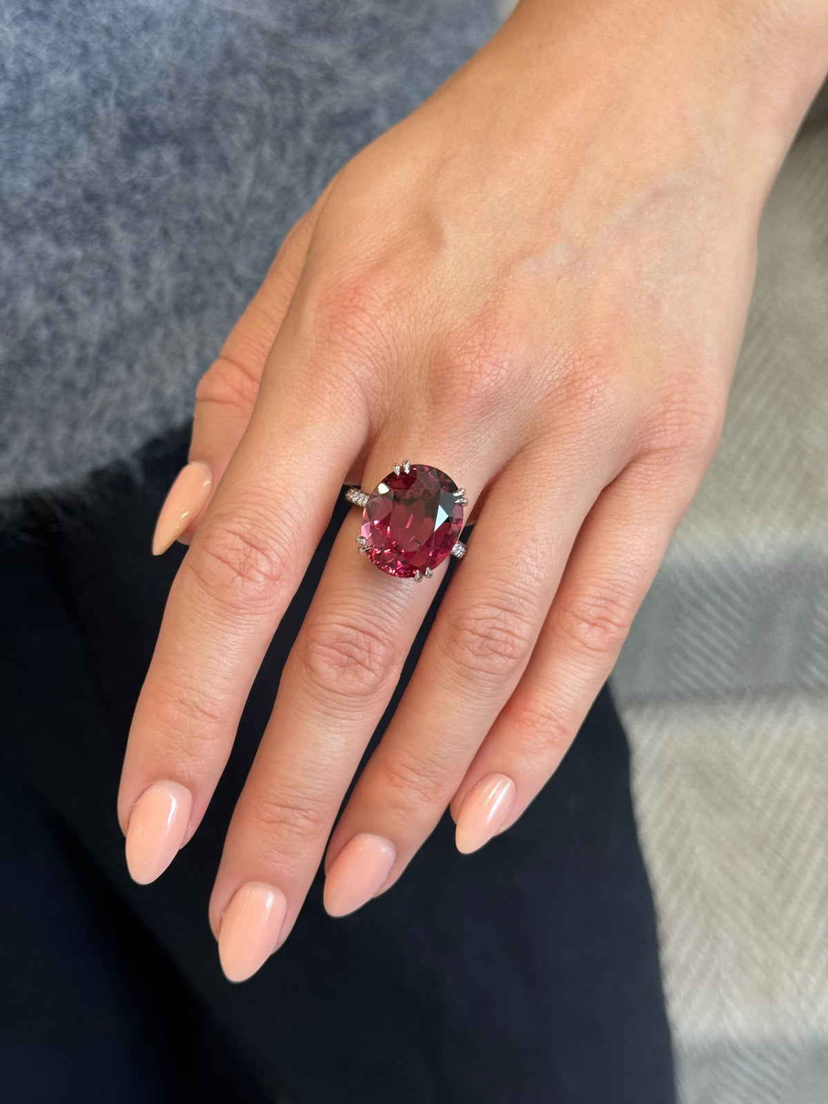 Red Tourmaline and Diamond Ring