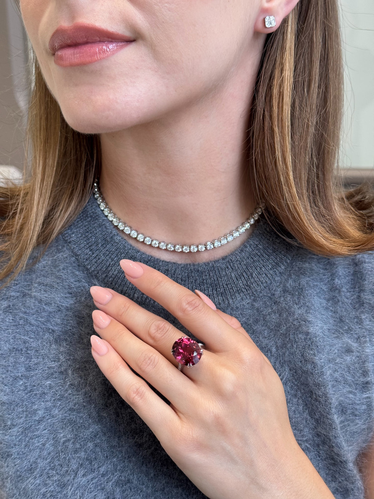 Red Tourmaline and Diamond Ring