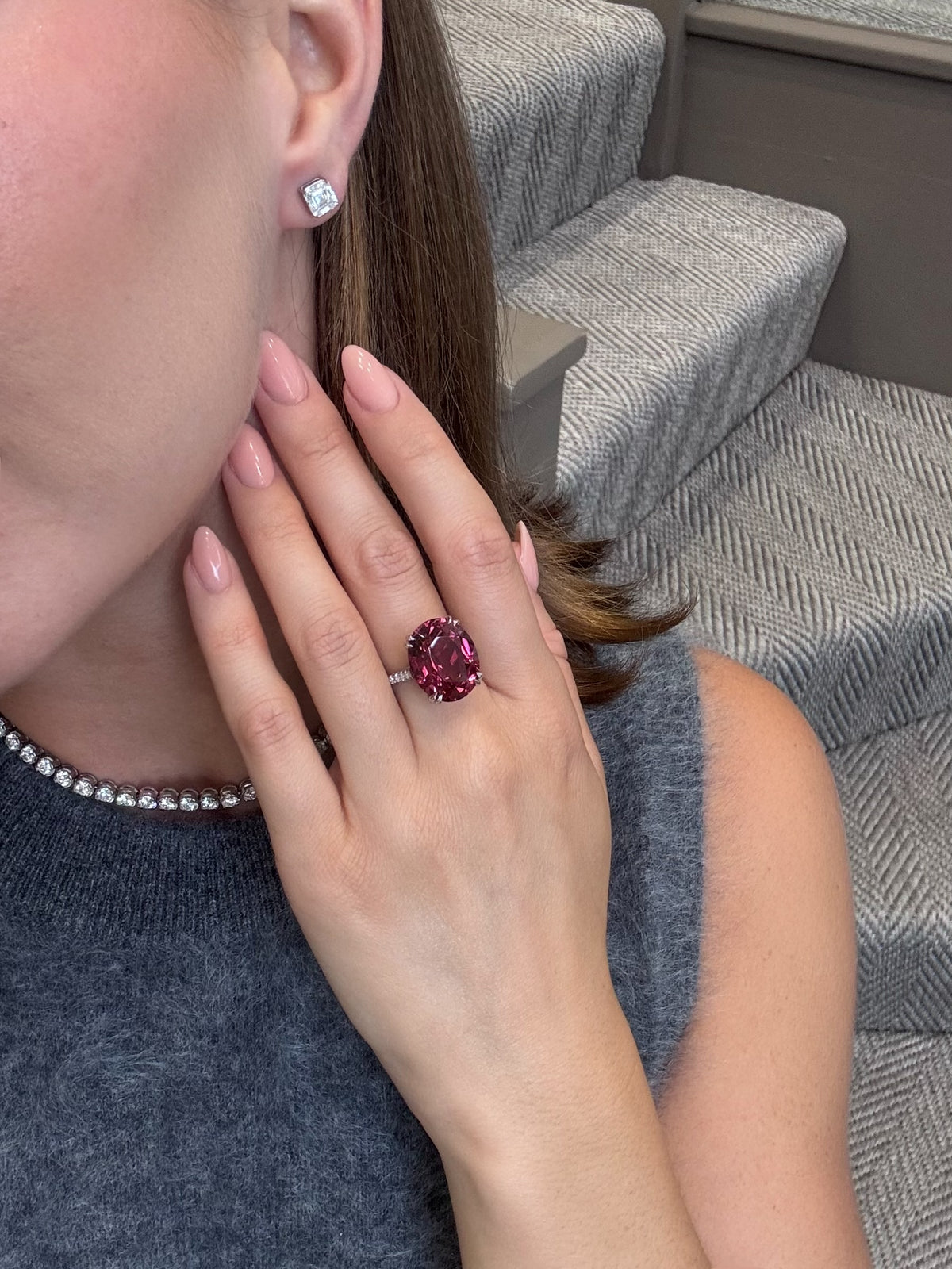 Red Tourmaline and Diamond Ring