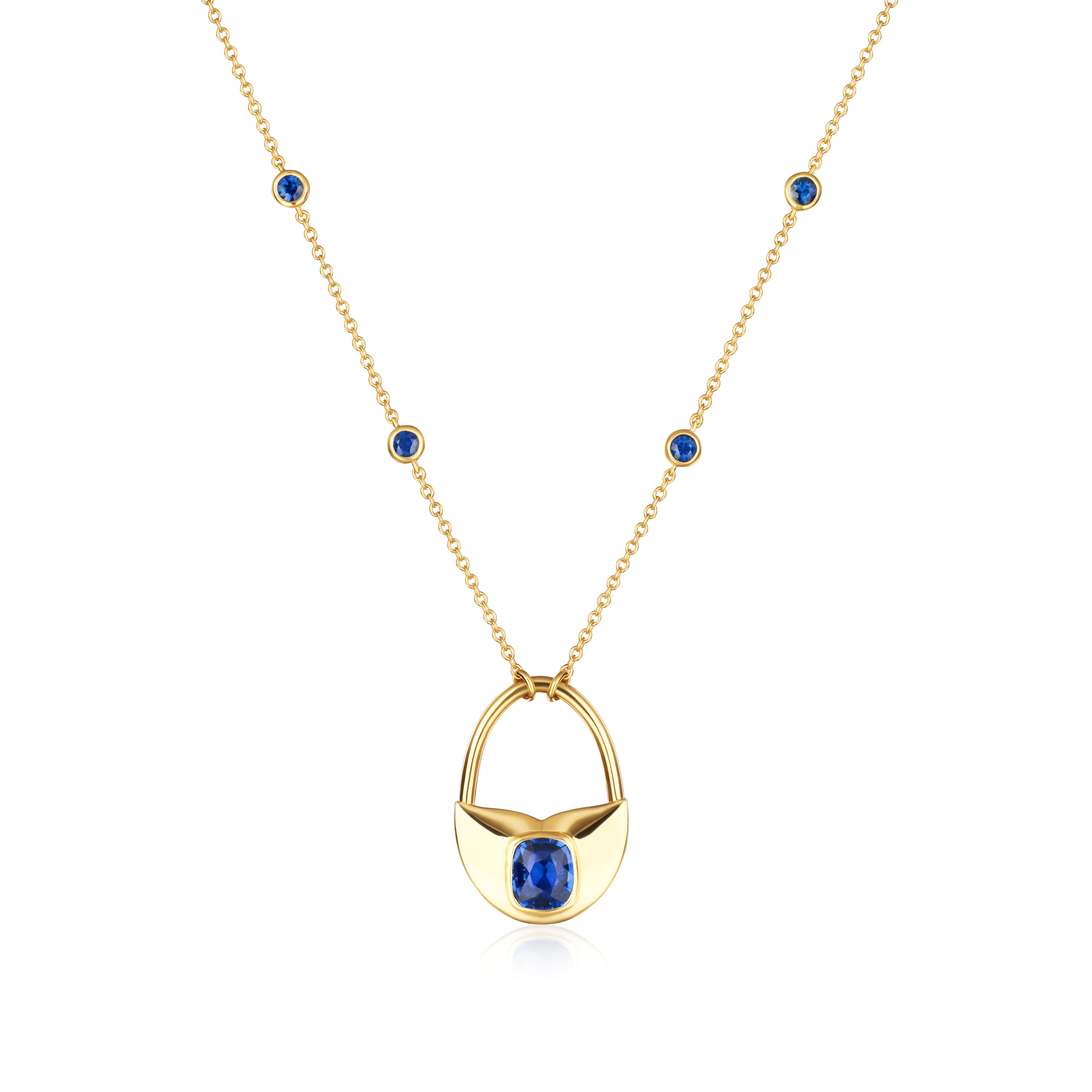 Sapphire 18ct Yellow Gold Padlock Pendant
