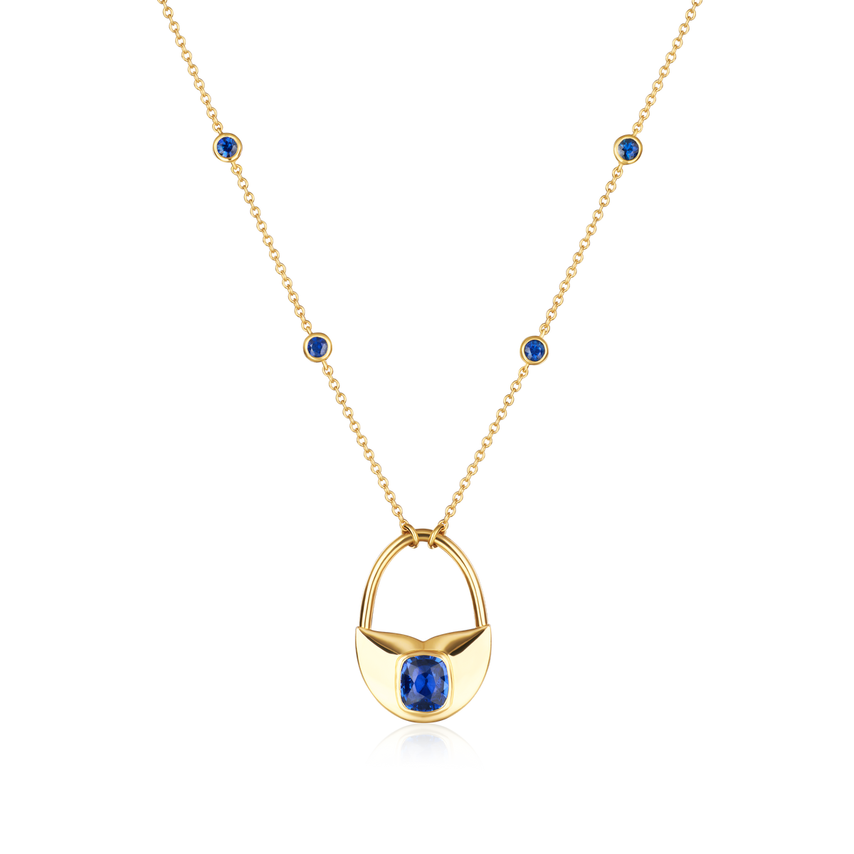 Sapphire 18ct Yellow Gold Padlock Pendant