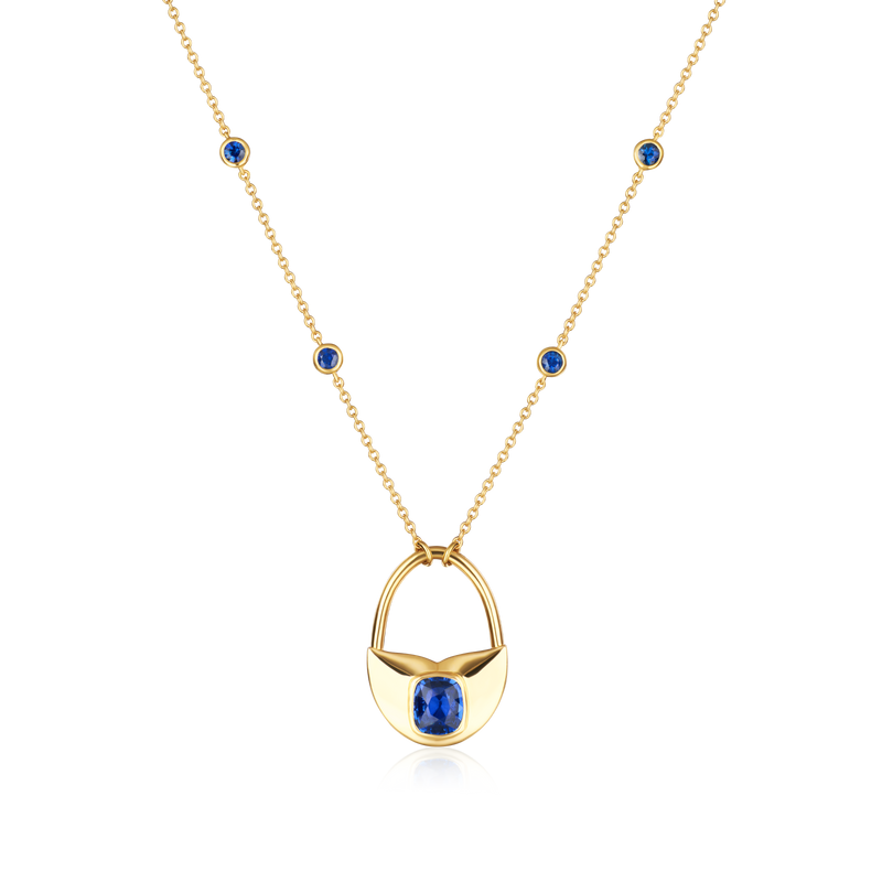 Sapphire 18ct Yellow Gold Padlock Pendant