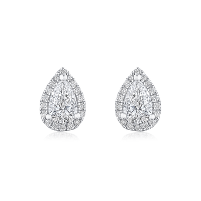 Pear Cut Diamond Halo Earrings