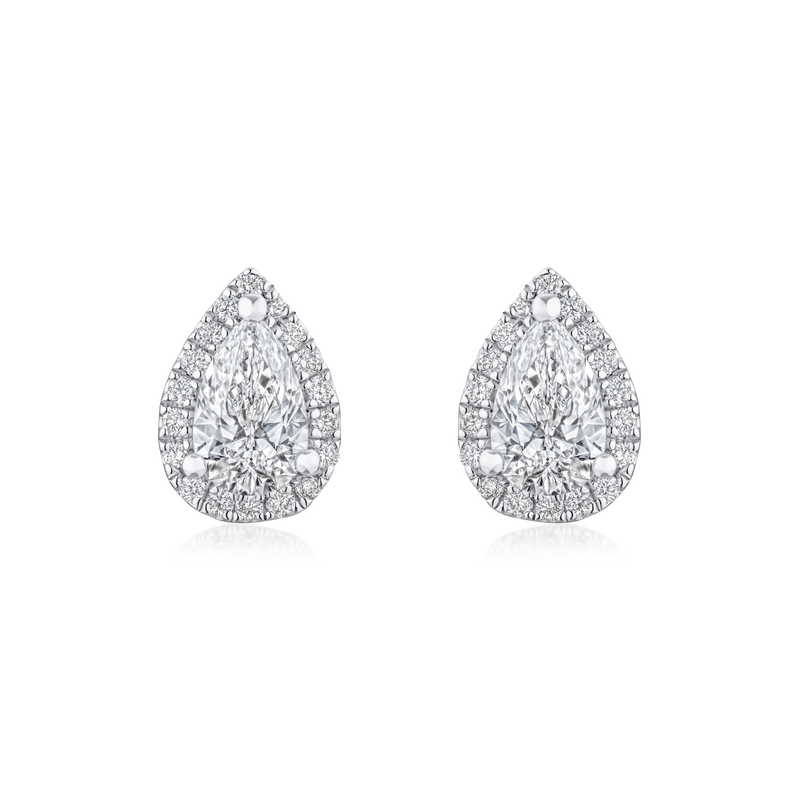 Pear Cut Diamond Halo Earrings