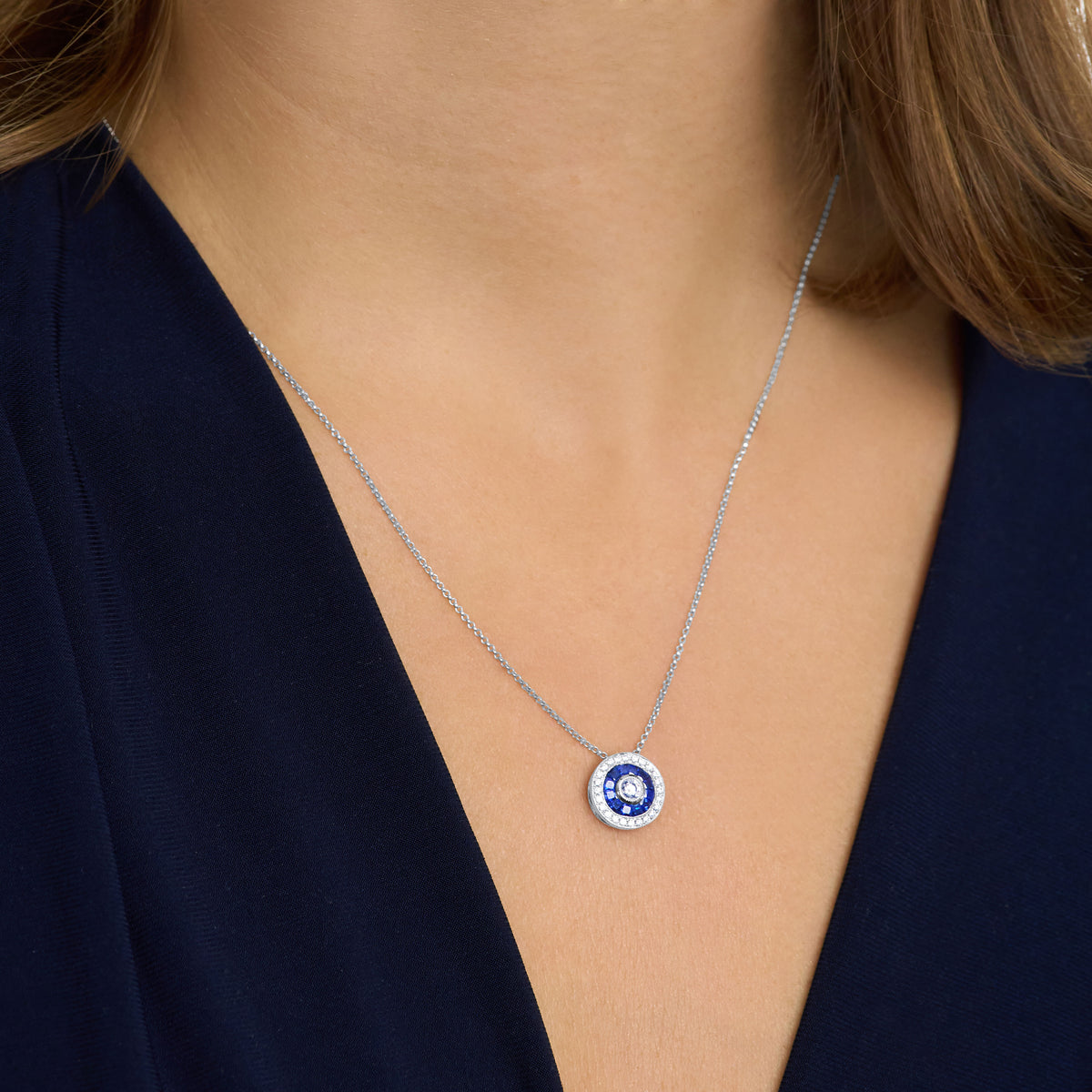 Sapphire and Diamond Cluster Pendant
