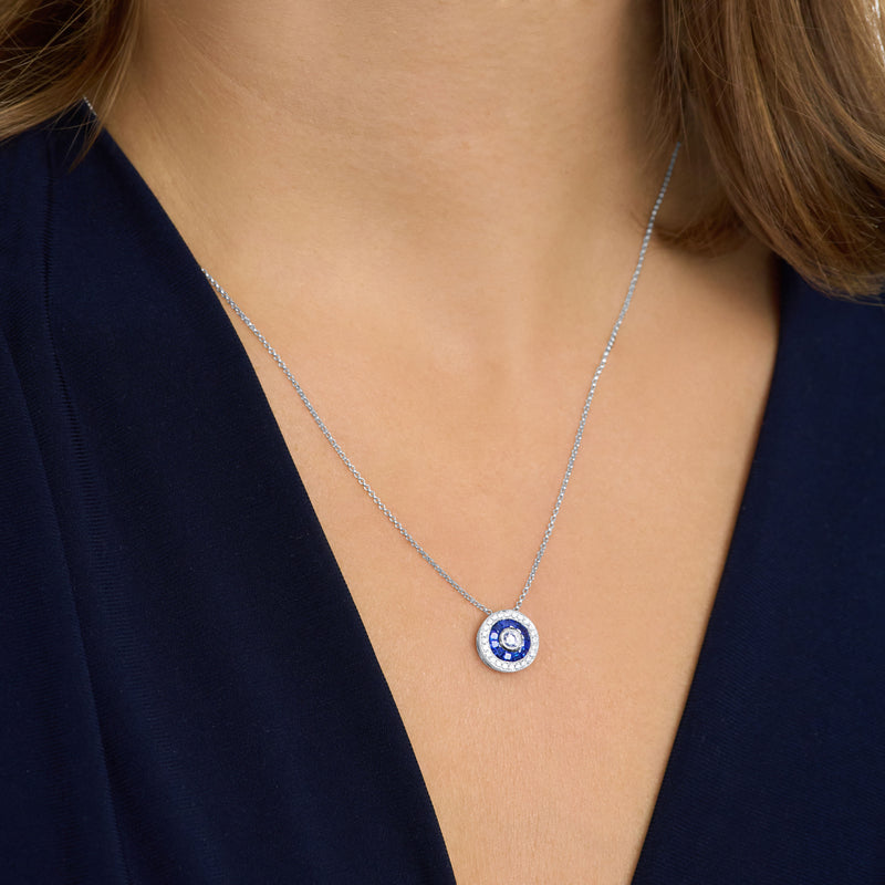 Sapphire and Diamond Cluster Pendant