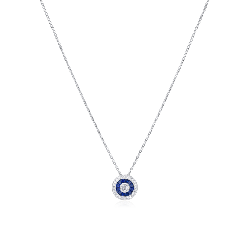 Sapphire and Diamond Cluster Pendant