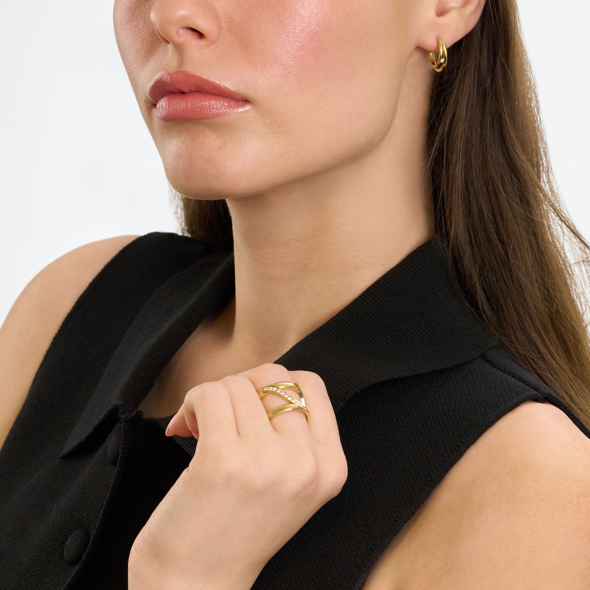 18ct Yellow Gold Double Hoop and Diamond Earrings