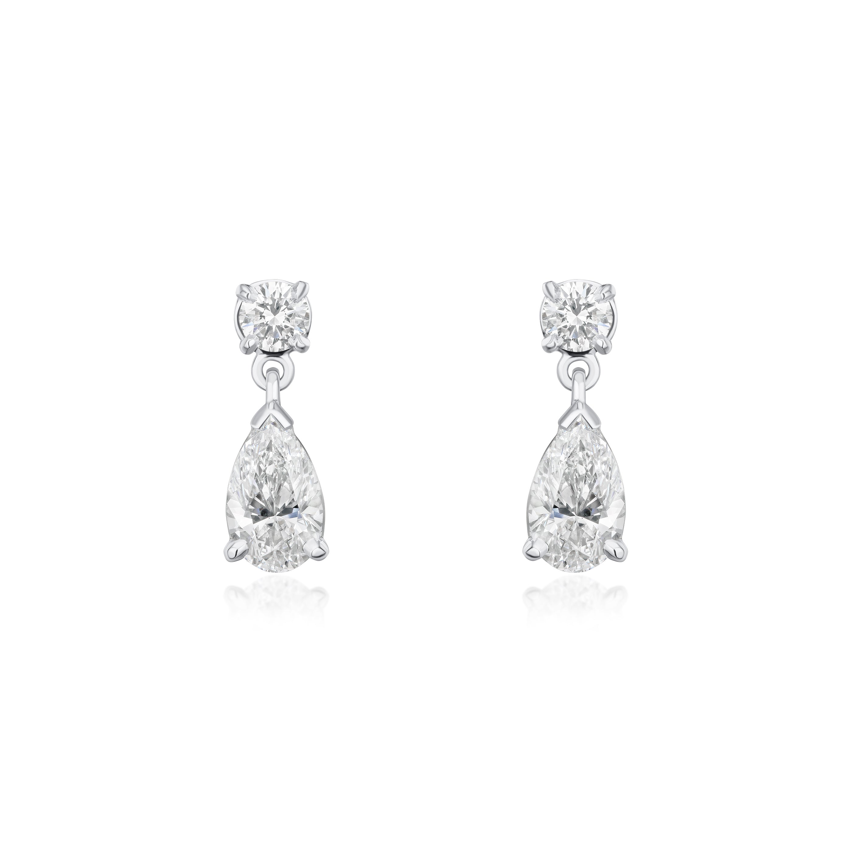 Pear shape and Round Brilliant Cut Diamond drop earrings