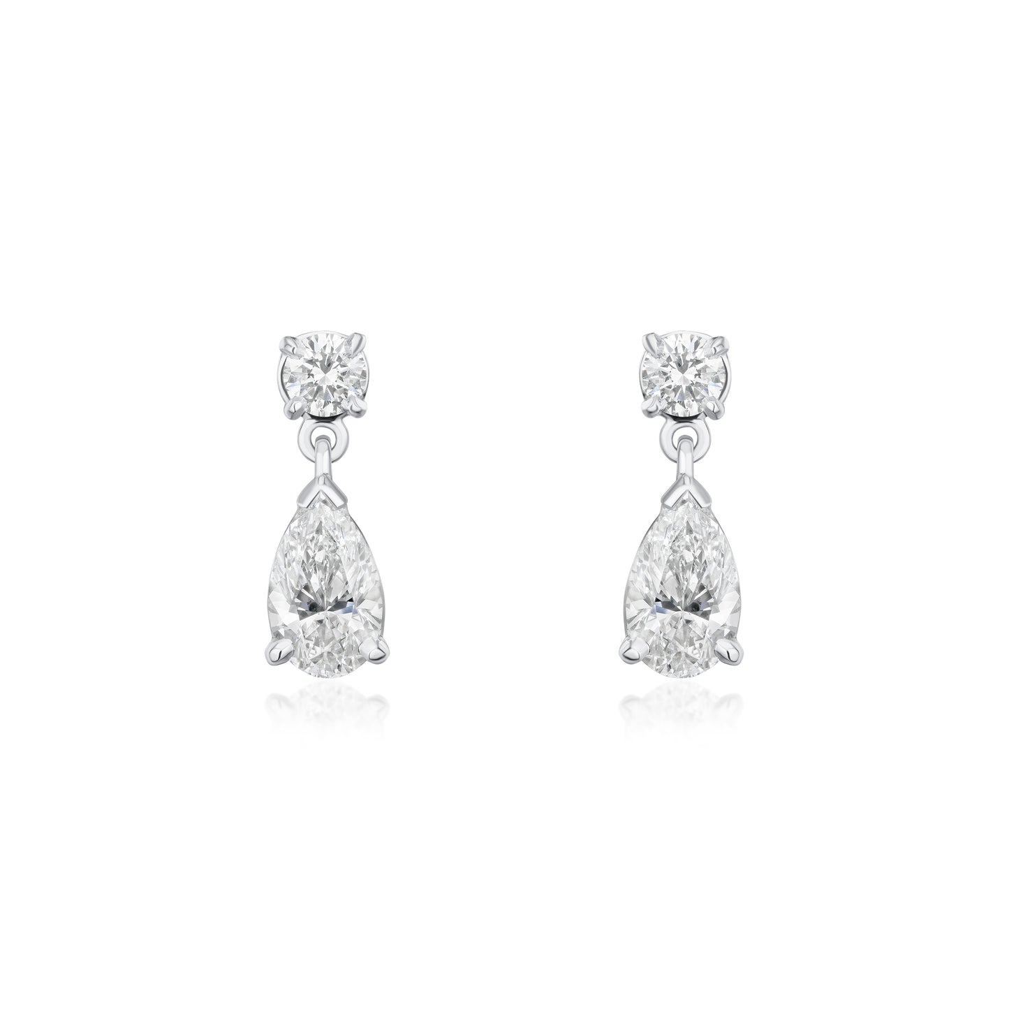 Pear shape and Round Brilliant Cut Diamond drop earrings