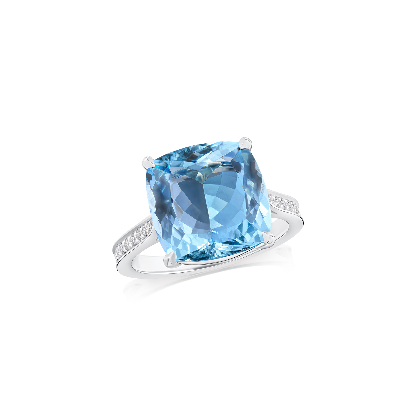 6.29ct Aquamarine Ring With Diamond Set Shoulders