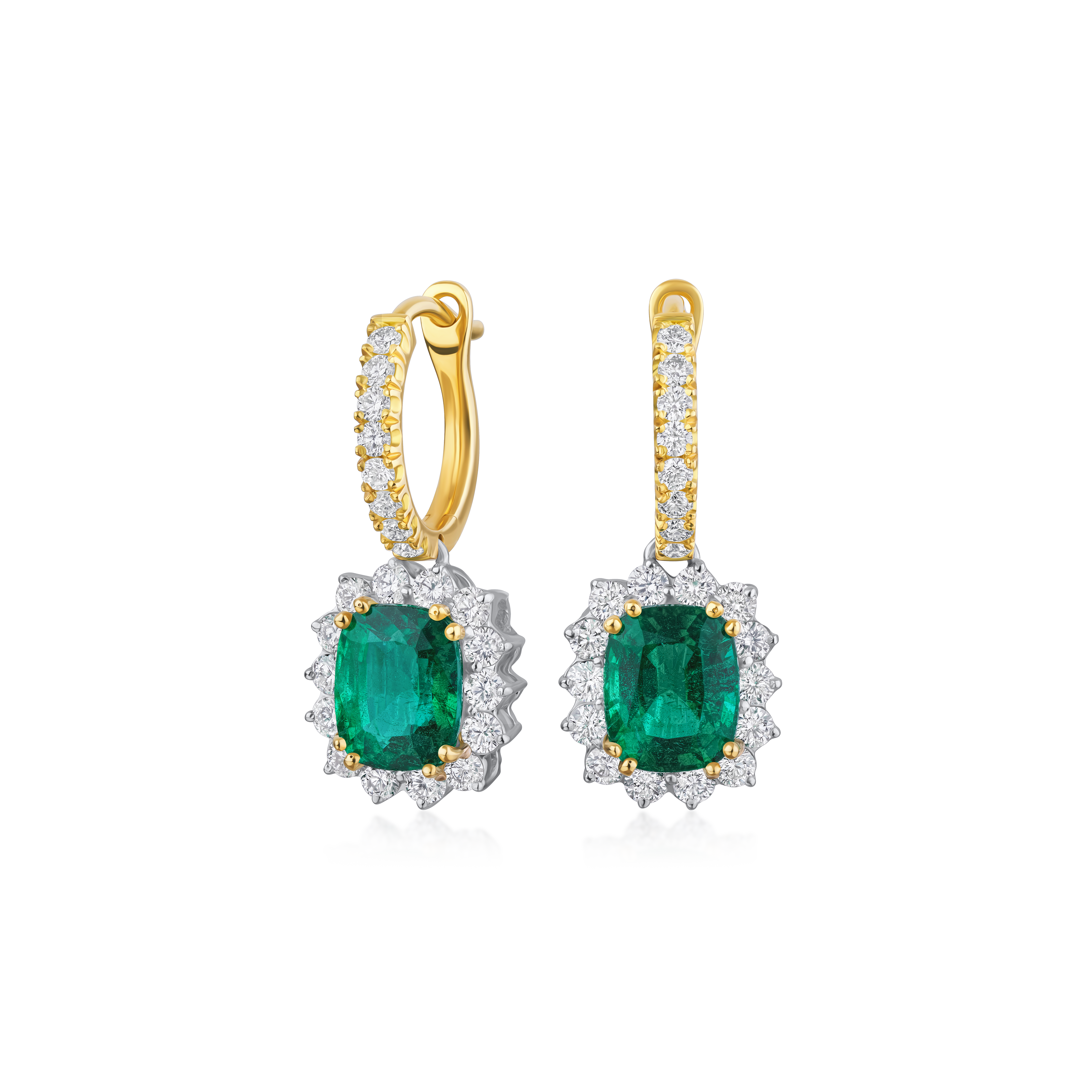 2.86ct Emerald and Diamond Cluster Drop Earrings