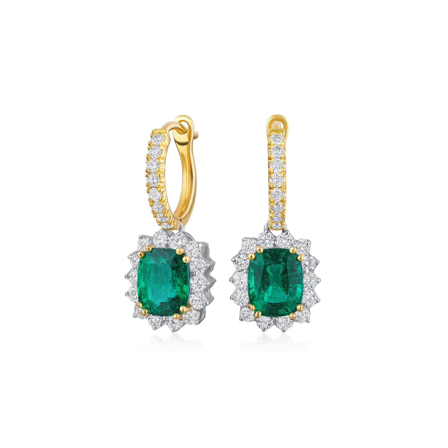 2.86ct Emerald and Diamond Cluster Drop Earrings
