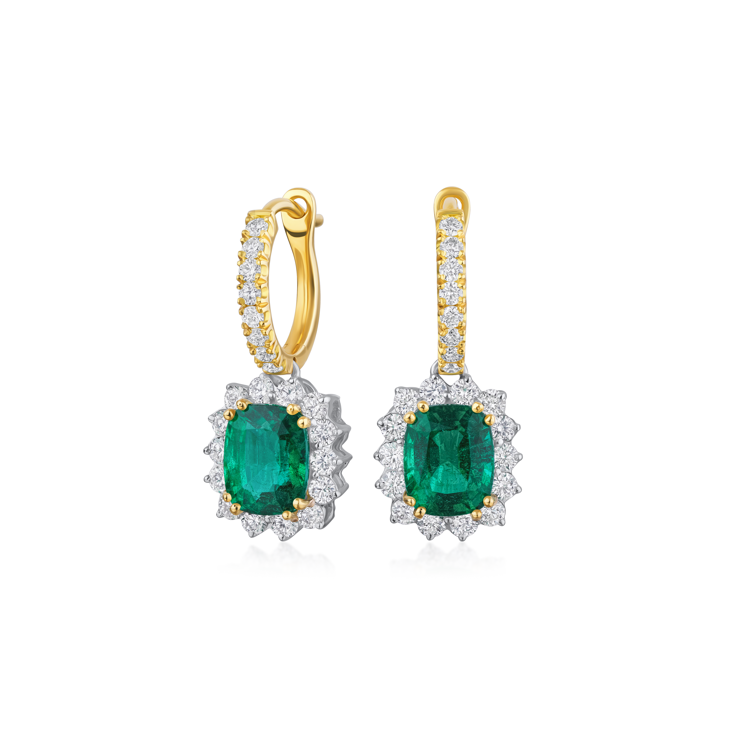 2.86ct Emerald and Diamond Cluster Drop Earrings