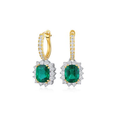 2.86ct Emerald and Diamond Cluster Drop Earrings
