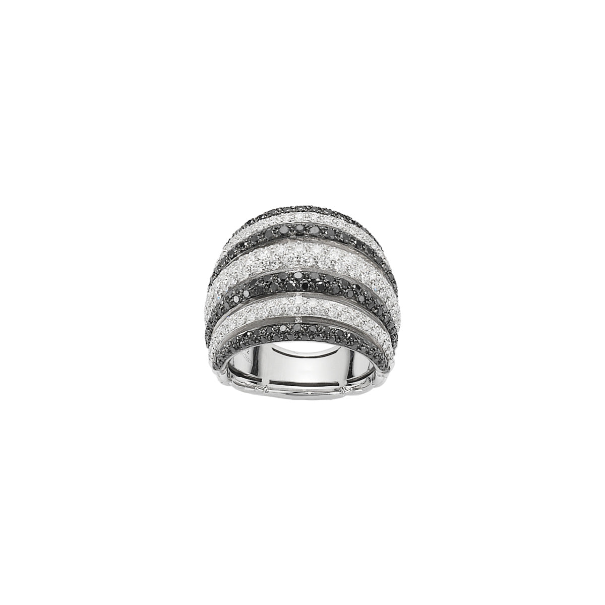 Mialuce 18ct White Gold Ring With White and Black Diamonds