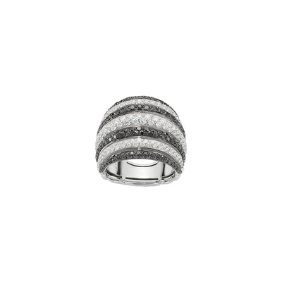 Mialuce 18ct White Gold Ring With White and Black Diamonds