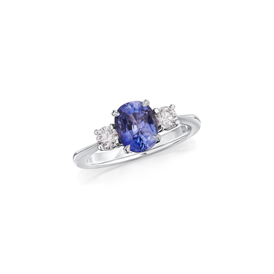 1.77cts Sapphire and Diamond Three Stone Ring