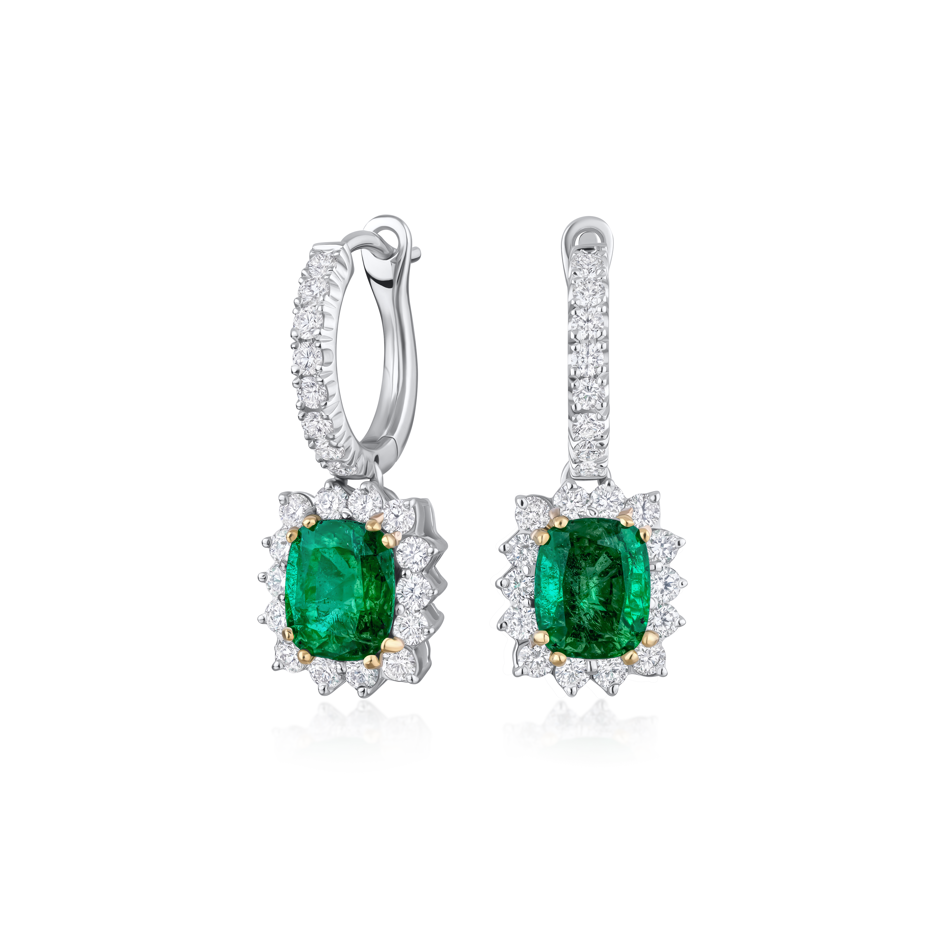 2.06ct Emerald and Diamond Cluster Drop Earrings