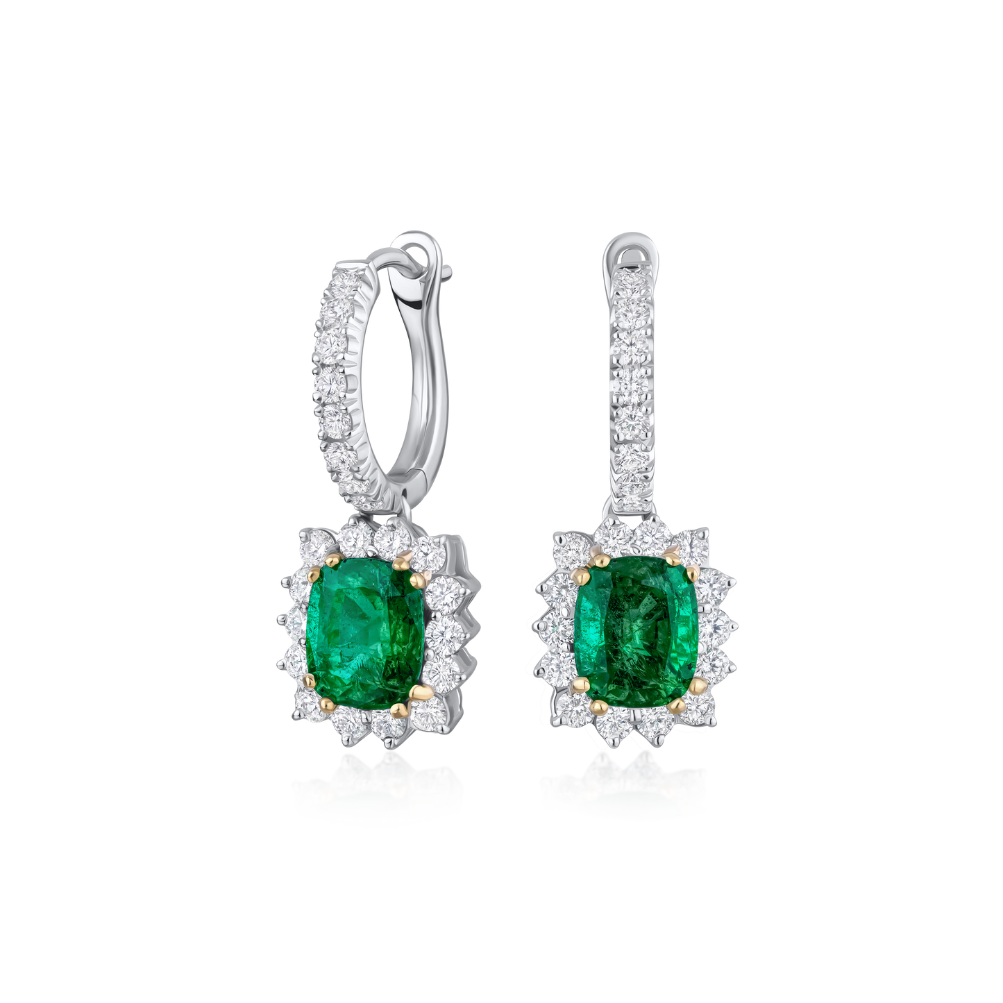 2.06ct Emerald and Diamond Cluster Drop Earrings