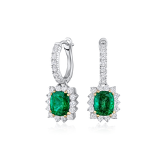 2.06ct Emerald and Diamond Cluster Drop Earrings