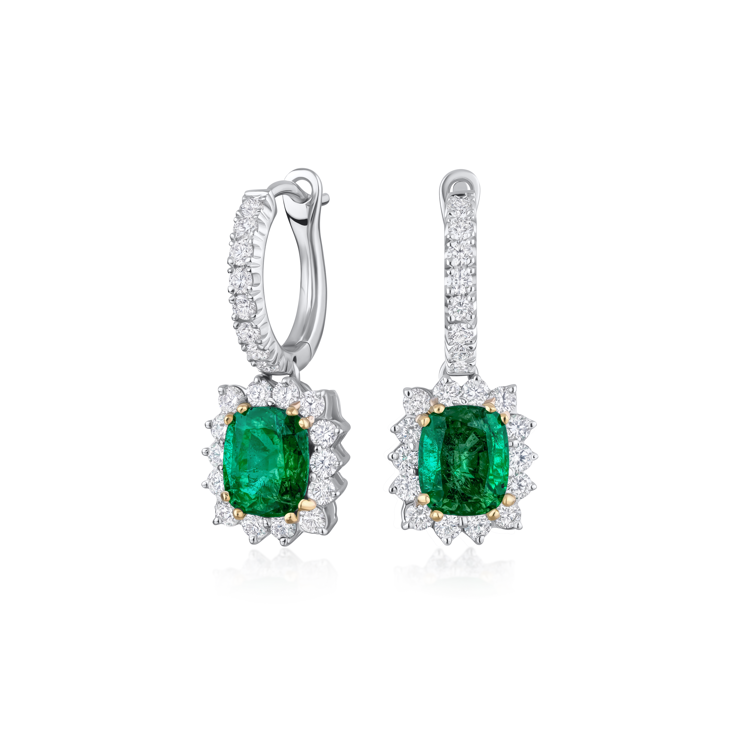2.06ct Emerald and Diamond Cluster Drop Earrings