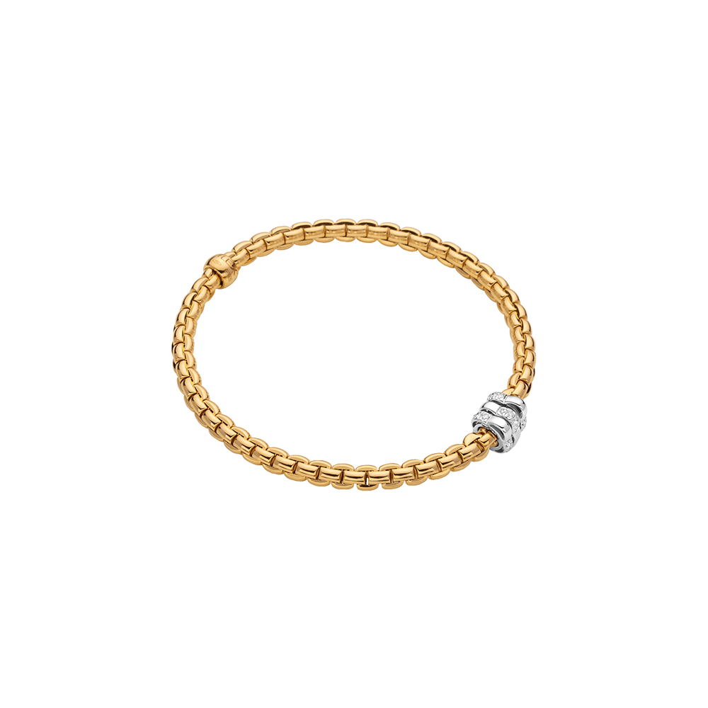 Eka Flex'it 18ct Yellow Gold Bracelet With Three Pave Diamond Rondels