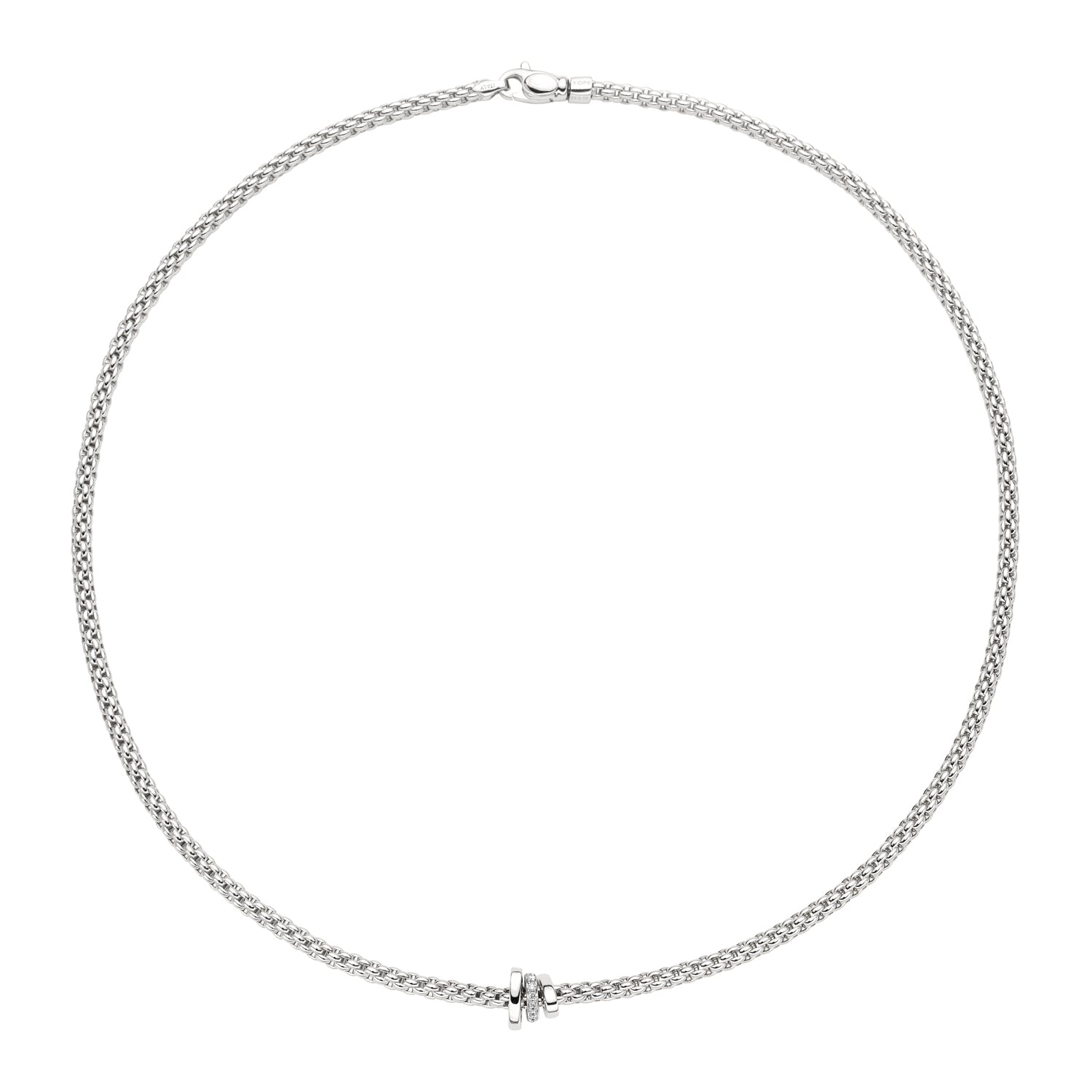 Prima Flex'it 18ct White Gold Necklace With A Grain Set Diamond Set Rondel