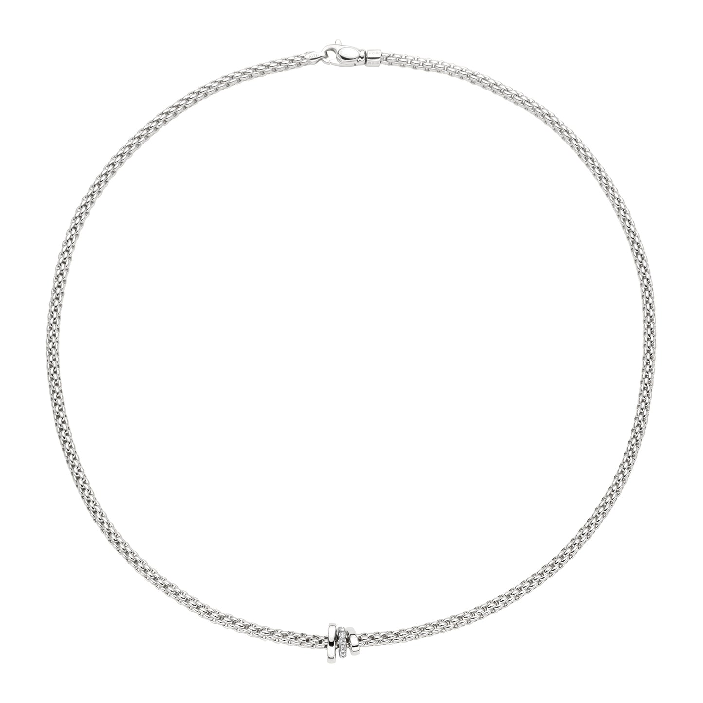 Prima Flex'it 18ct White Gold Necklace With A Grain Set Diamond Set Rondel
