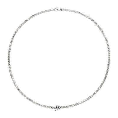 Prima Flex'it 18ct White Gold Necklace With A Grain Set Diamond Set Rondel